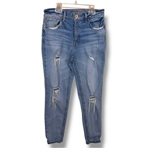 Size 10 Reg Edgely Denim Distressed Jeans High Rise Mom Jean Stretch Light Blue